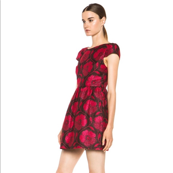Alice+Olivia nelly puffed dress in red /us 4 - Picture 2 of 16